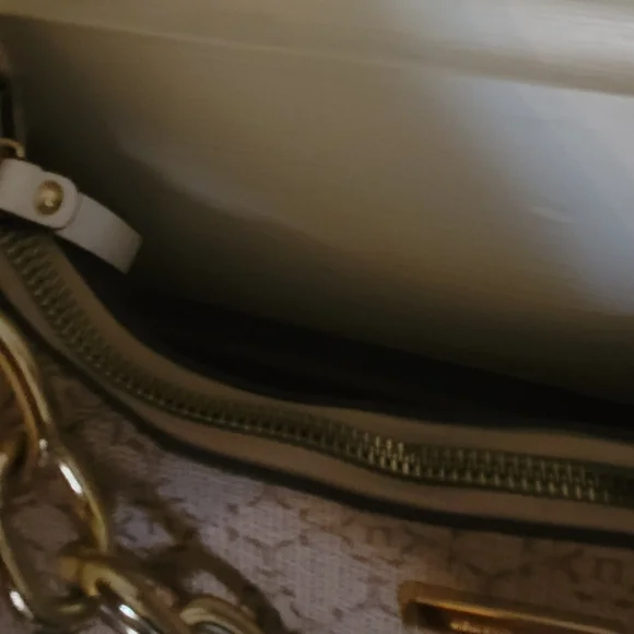 Nanette Lepore Monogram Shoulder Bag – Tan/Beige with Gold Chain Detail - Picture 4 of 16